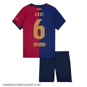 Camisa de time de futebol Barcelona Paez Gavi #6 Replicas 1º Equipamento Infantil 2024-25 Manga Curta (+ Calças curtas)